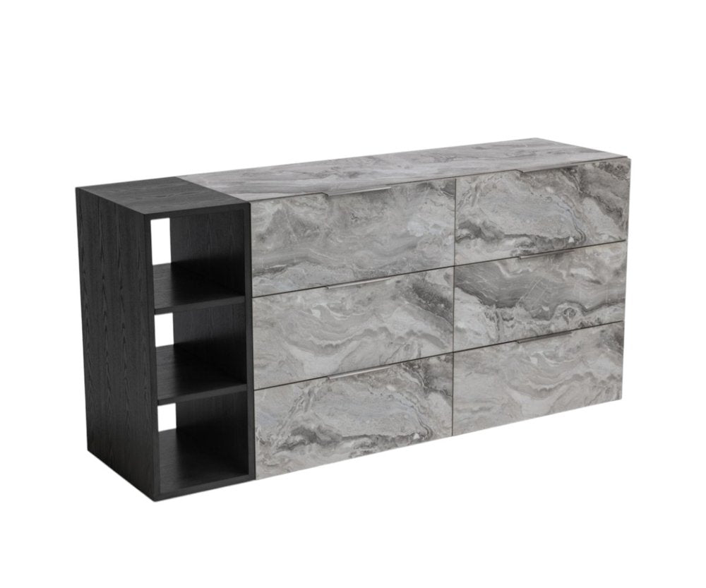63" Gray Wood Six Drawer Double Dresser