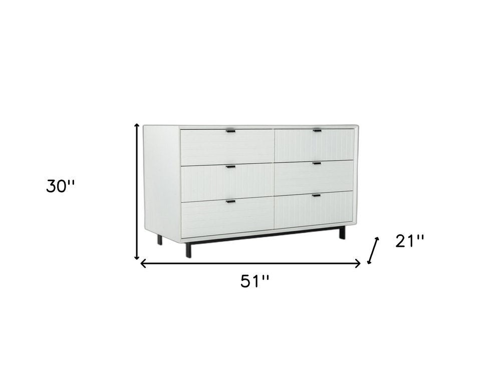 51" White Wood Six Drawer Double Dresser