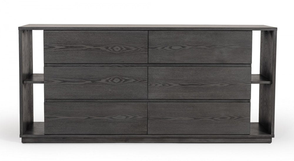63" Gray Solid Wood Six Drawer Double Dresser