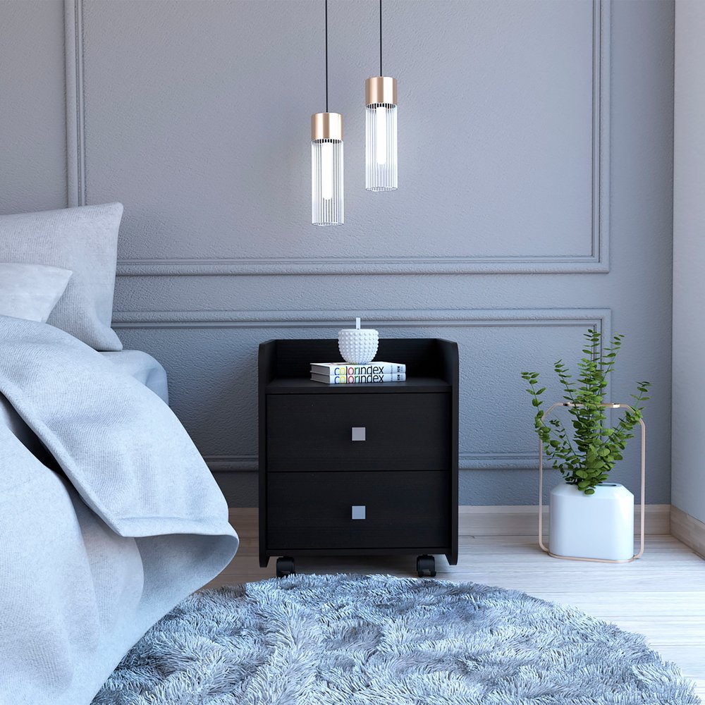 22" Wood Two Drawer Nightstand