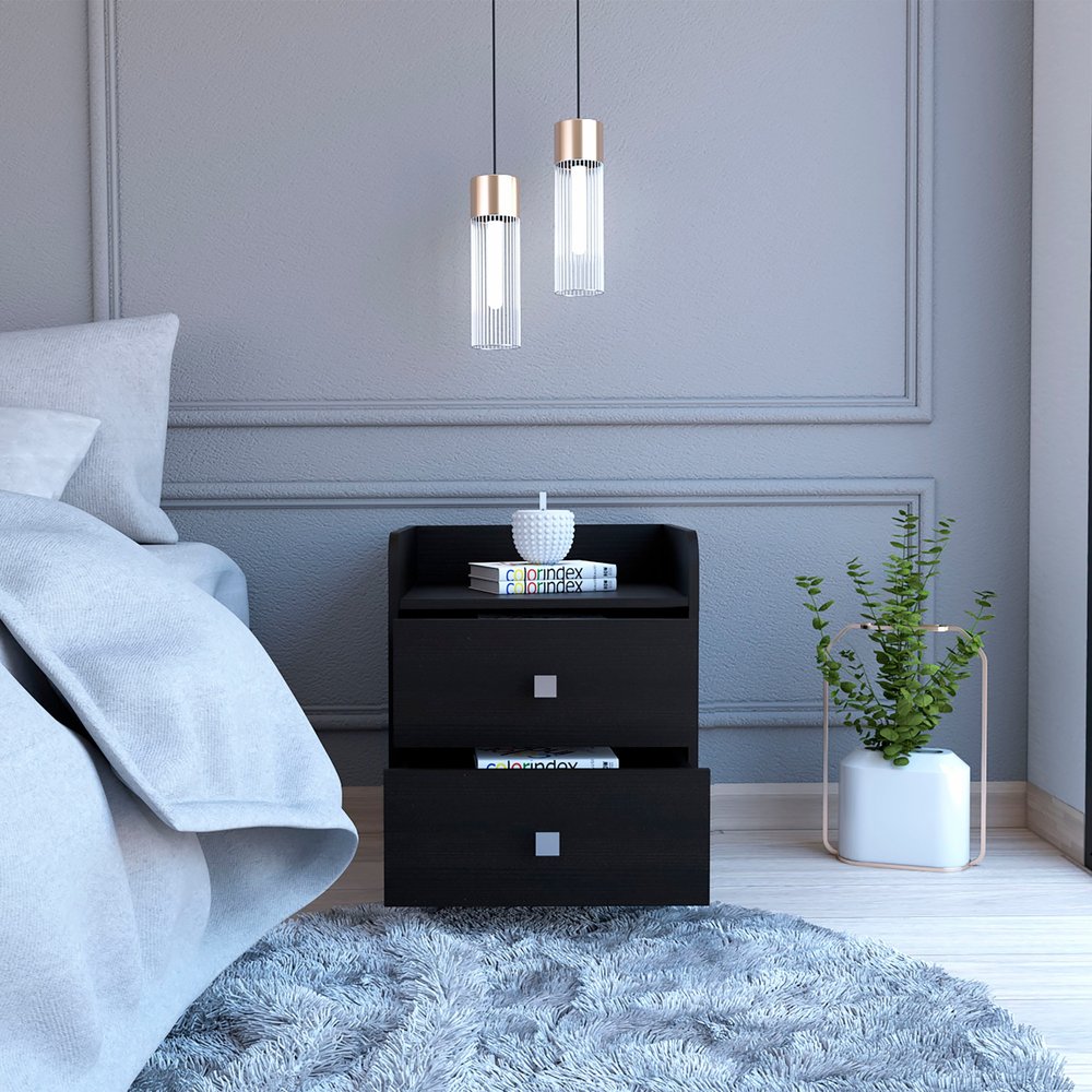 22" Wood Two Drawer Nightstand