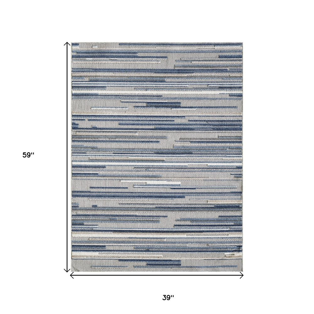 3' X 5' Blue Abstract Stain Resistant Indoor Outdoor Area Rug