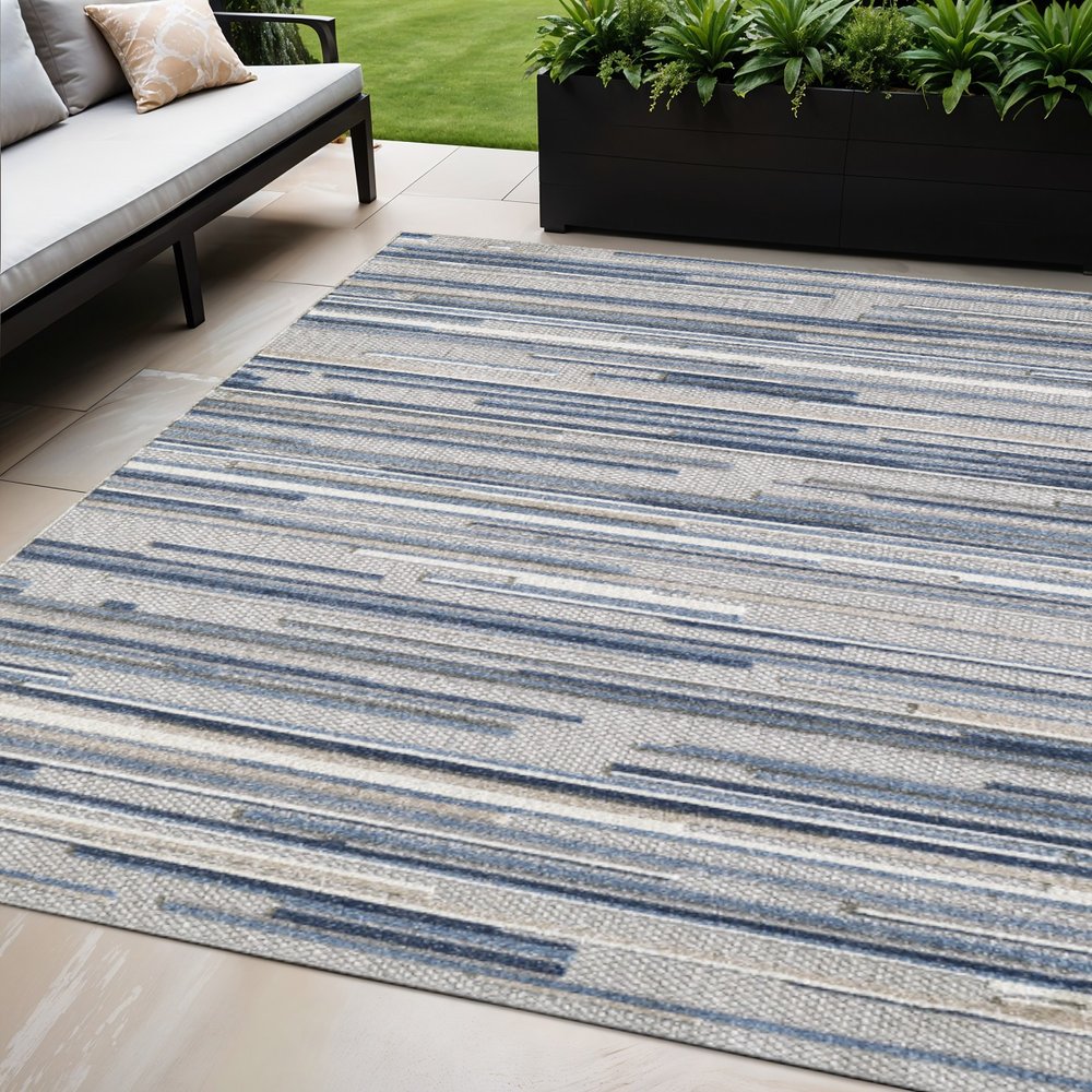 5' X 7' Blue Abstract Stain Resistant Indoor Outdoor Area Rug