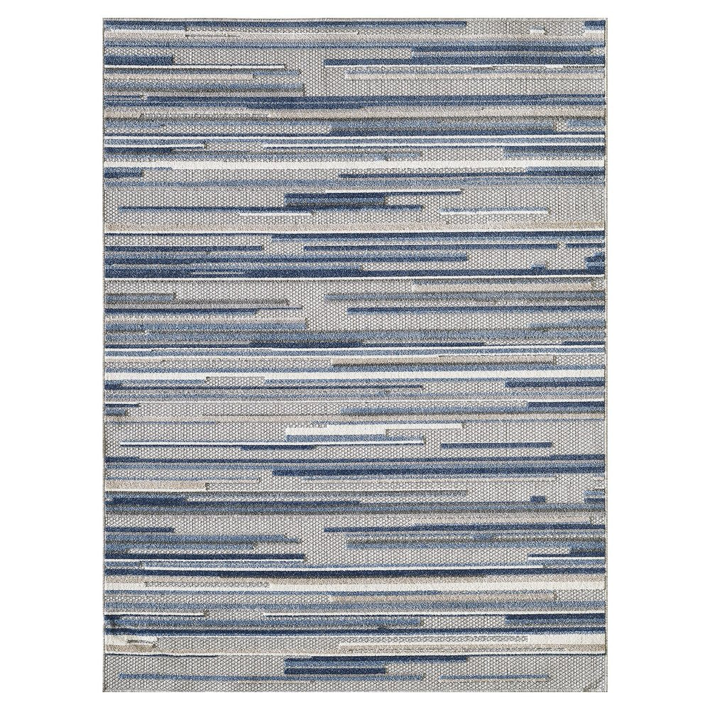 7' X 9' Blue And Gray Abstract Stripe Indoor Outdoor Area Rug