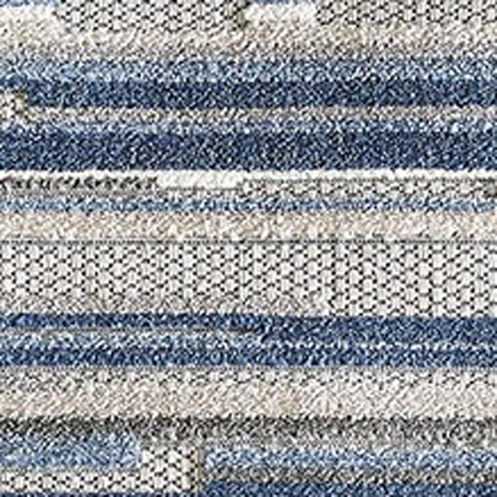 8' X 10' Blue Gray And Ivory Striped Indoor Outdoor Area Rug