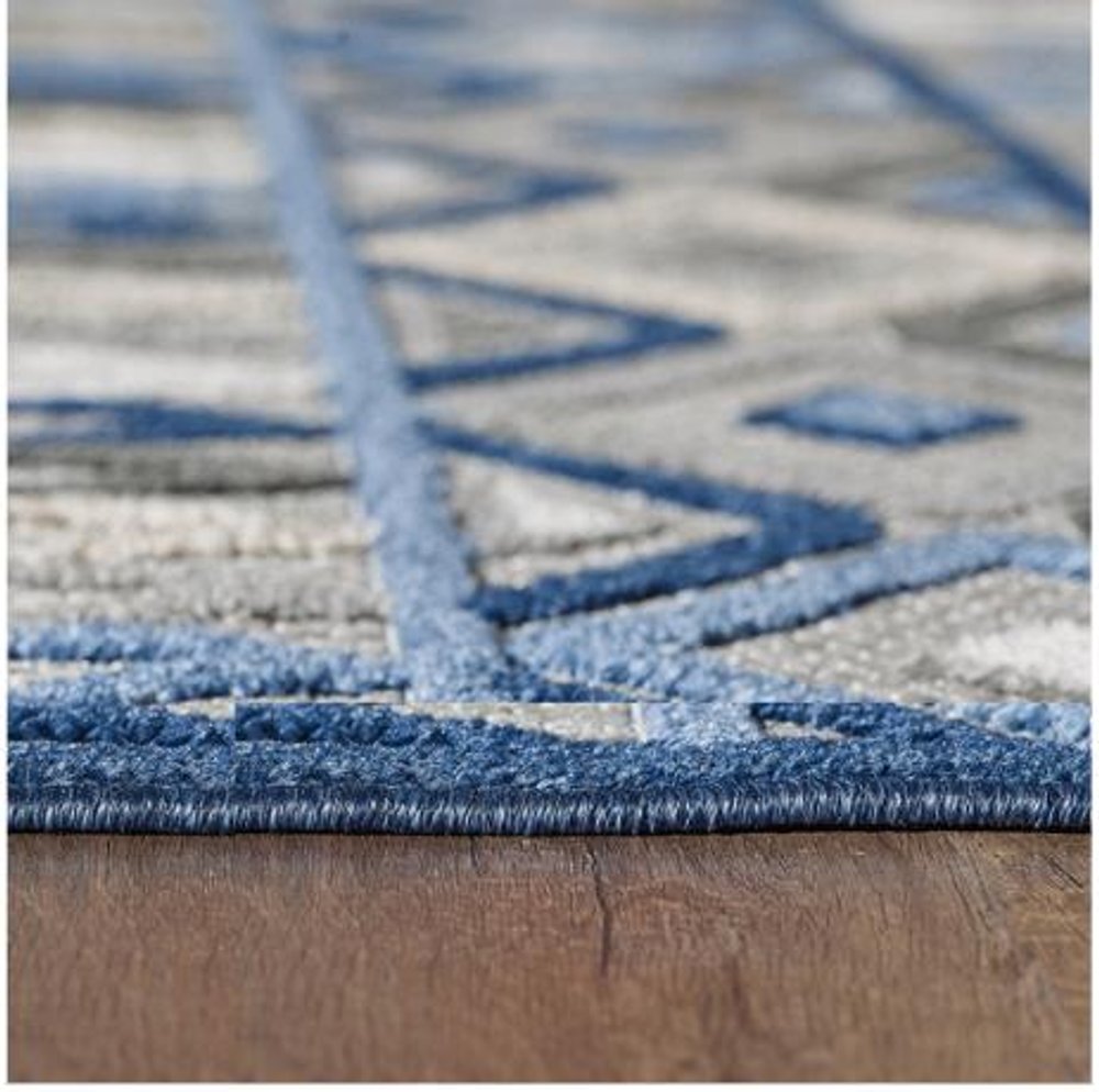 5' X 7' Blue And Gray Abstract Stain Resistant Indoor Outdoor Area Rug