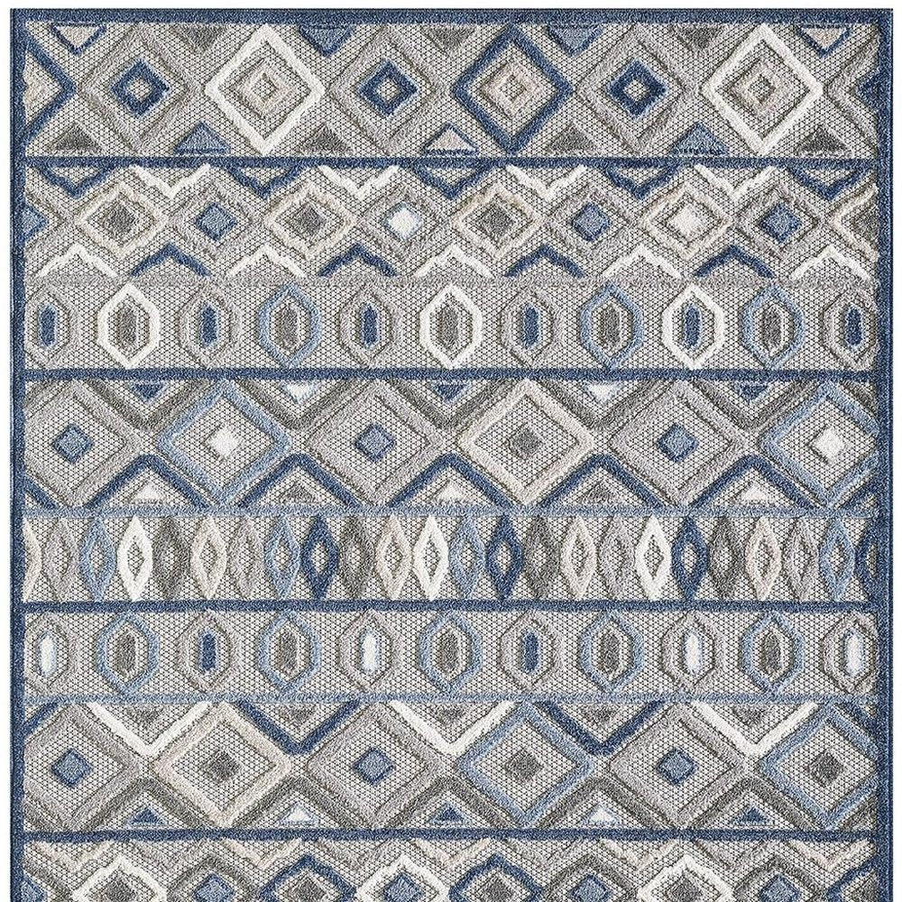 5' X 7' Blue And Gray Abstract Stain Resistant Indoor Outdoor Area Rug