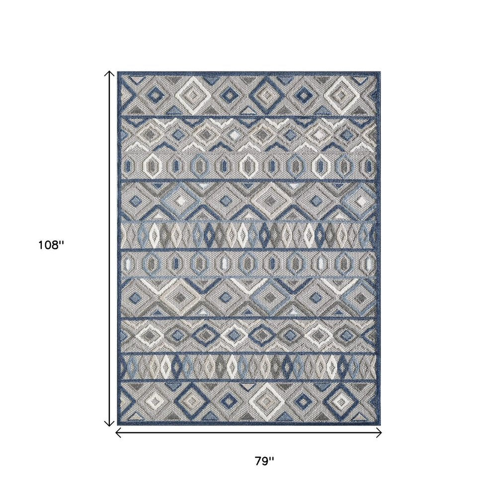 7' X 9' Blue And Gray Abstract Stain Resistant Indoor Outdoor Area Rug