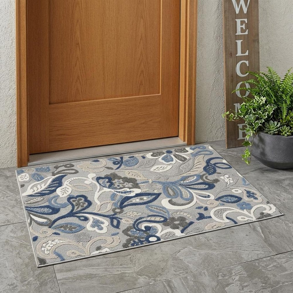 3' X 5' Blue And Gray Indoor Outdoor Area Rug