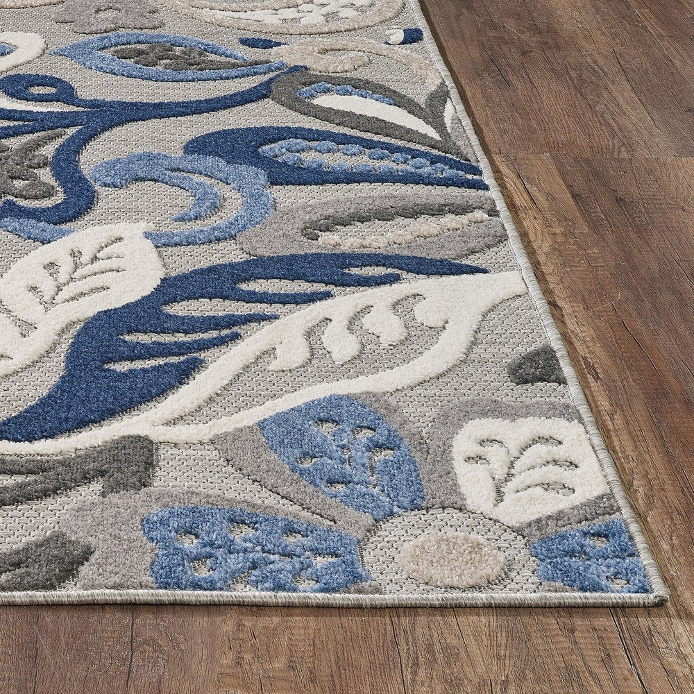 3' X 5' Blue And Gray Indoor Outdoor Area Rug