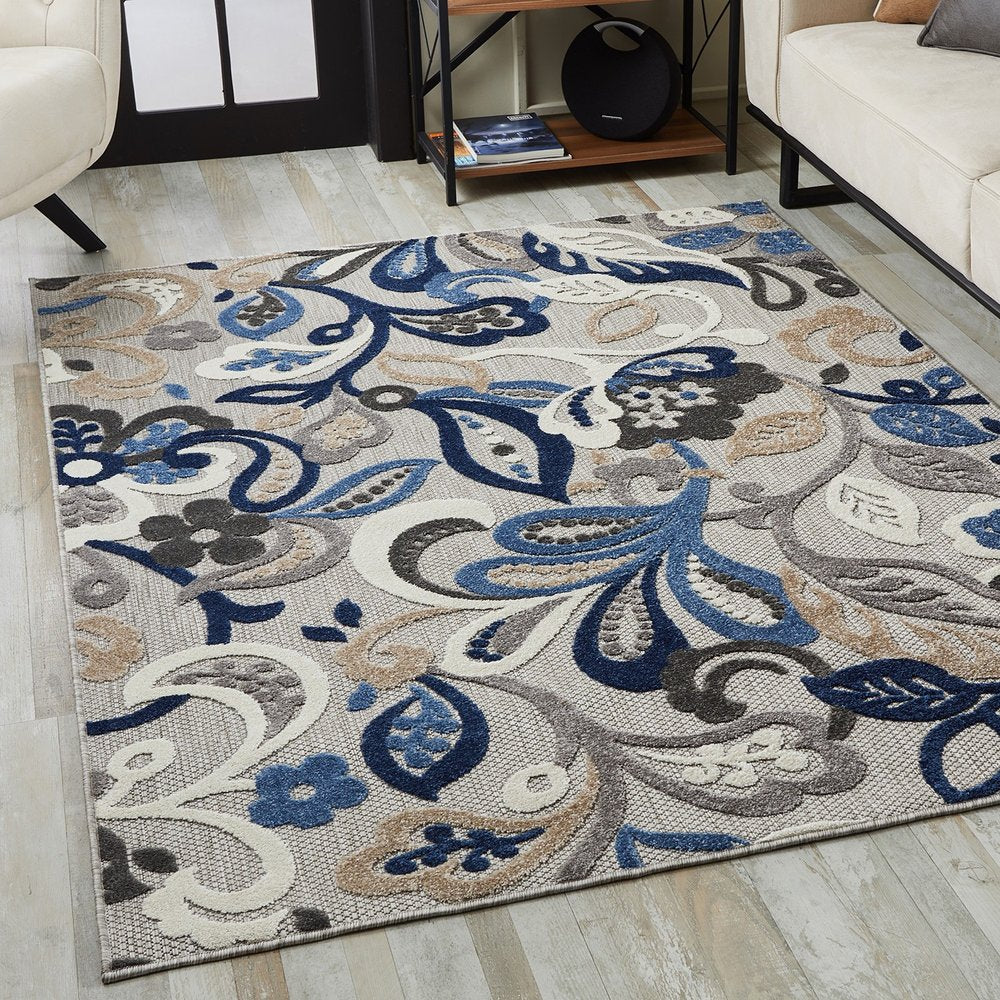 3' X 5' Blue And Gray Indoor Outdoor Area Rug
