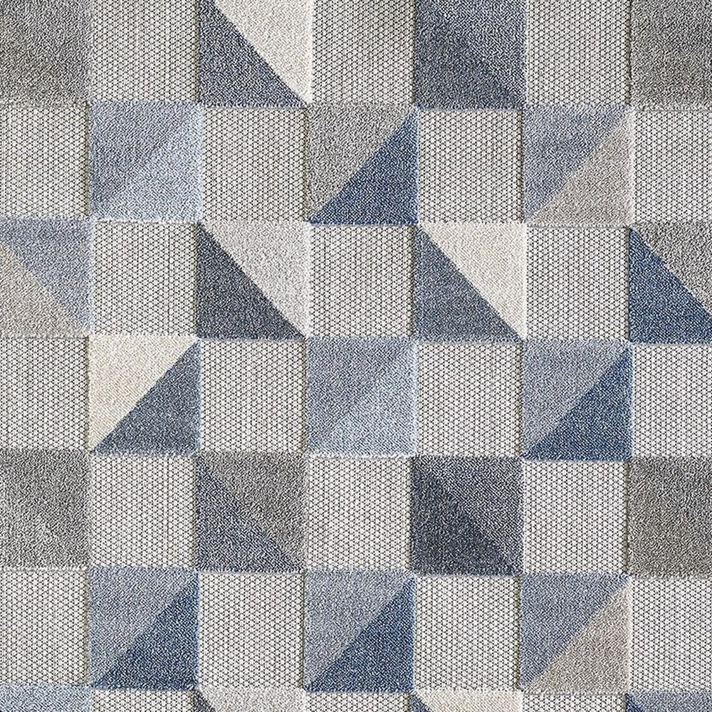 3' X 5' Blue And Gray Geometric Stain Resistant Indoor Outdoor Area Rug