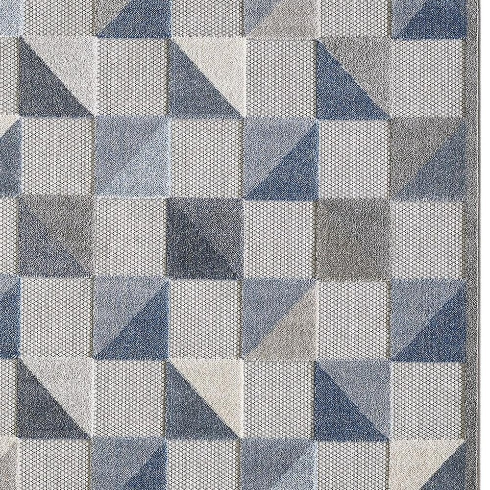 5' X 7' Blue And Gray Geometric Stain Resistant Indoor Outdoor Area Rug
