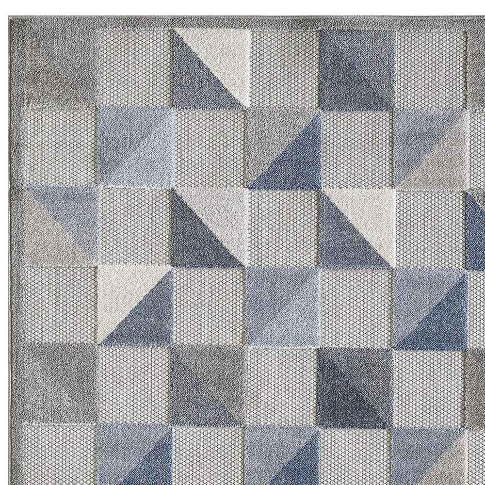 5' X 7' Blue And Gray Geometric Stain Resistant Indoor Outdoor Area Rug