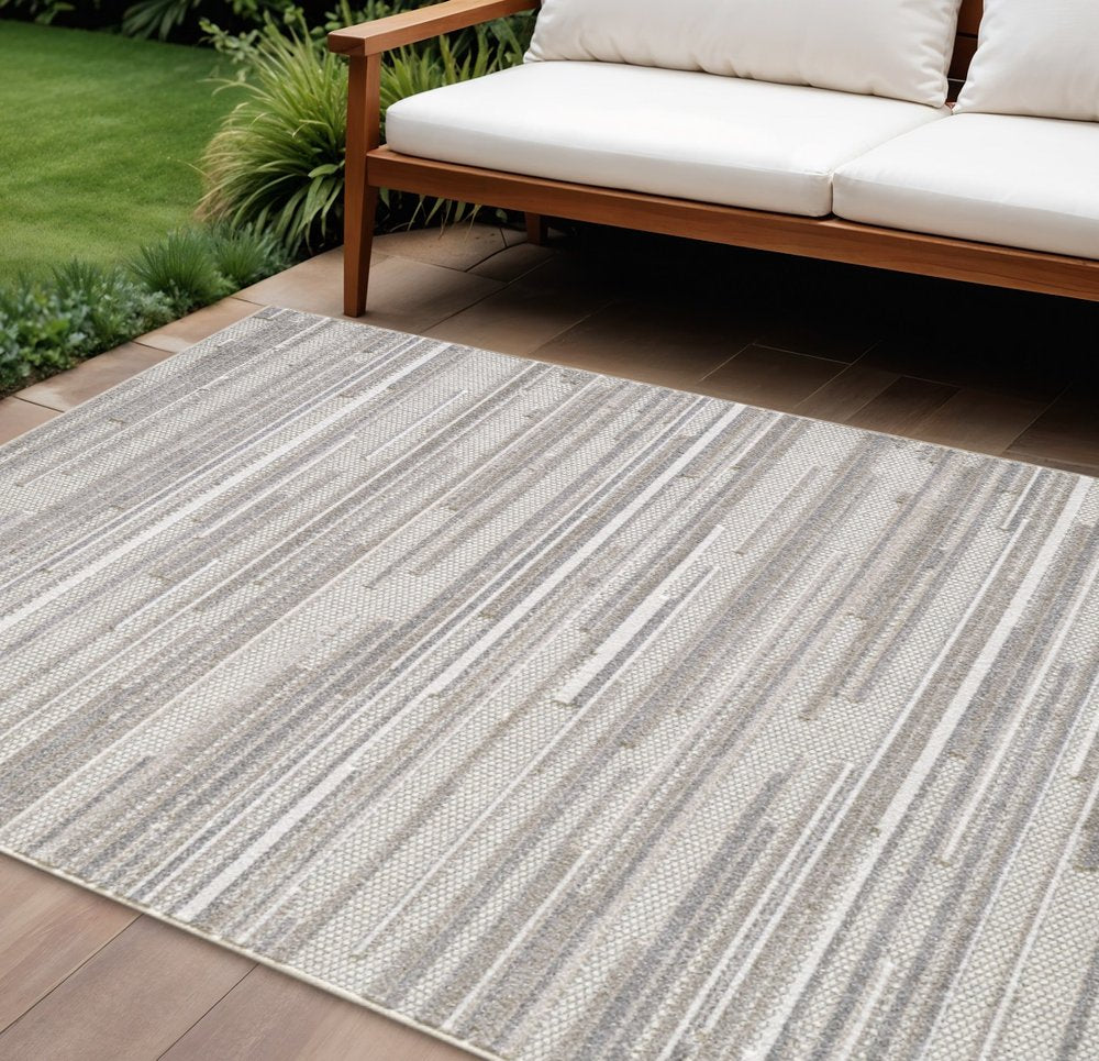 8' X 10' Gray Abstract Stain Resistant Indoor Outdoor Area Rug