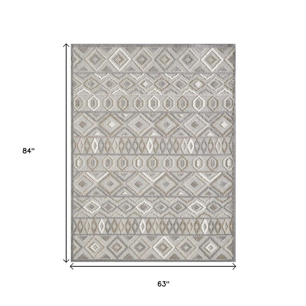 5' X 7' Gray And Ivory Southwestern Stain Resistant Indoor Outdoor Area Rug