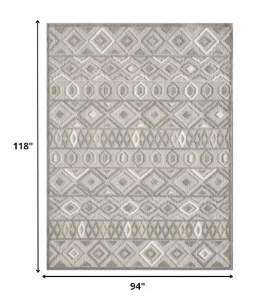 8’ X 10’ Gray Ivory Aztec Pattern Indoor Outdoor Area Rug