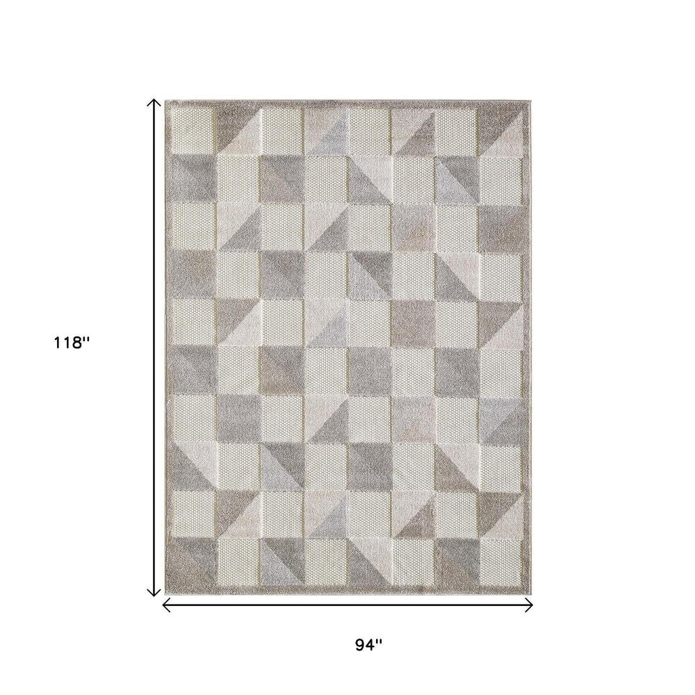 8' X 10' Gray Geometric Stain Resistant Indoor Outdoor Area Rug