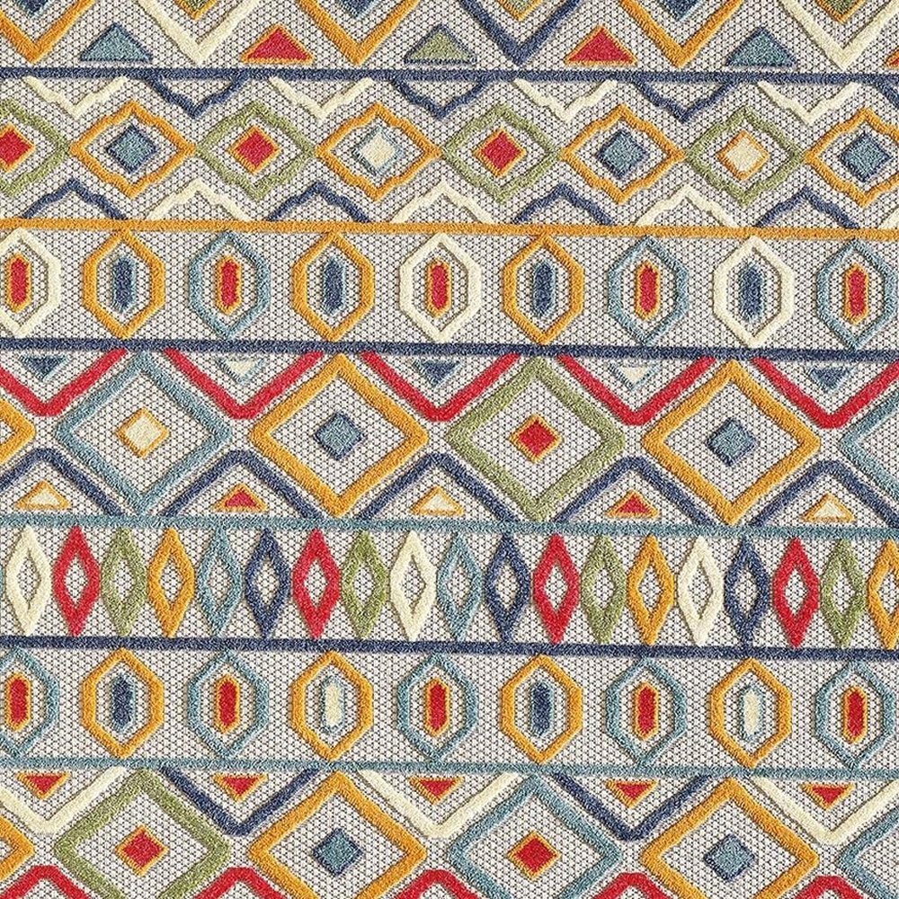 5' X 7' Ivory And Blue Southwestern Stain Resistant Indoor Outdoor Area Rug