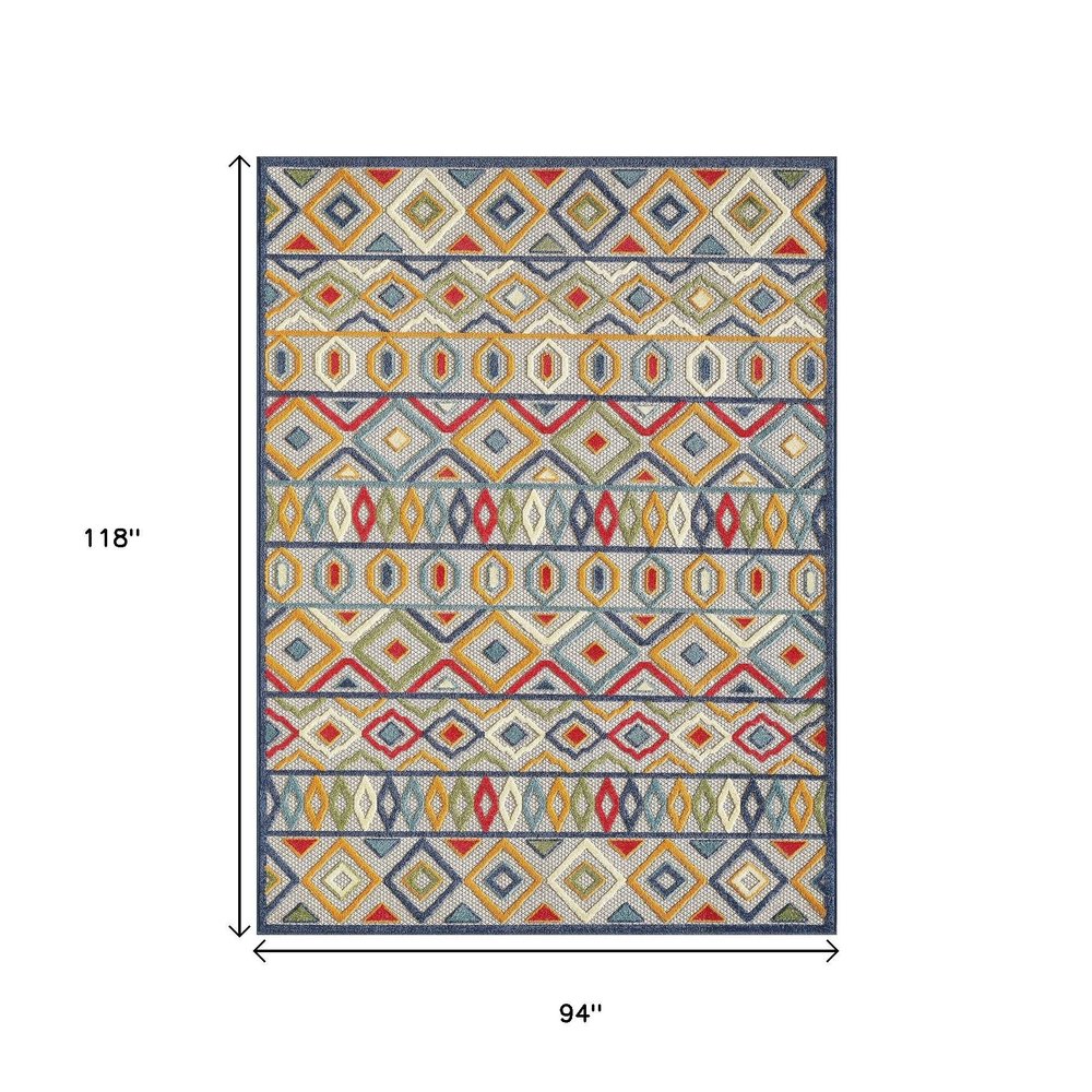 8' X 10' Ivory And Blue Southwestern Stain Resistant Indoor Outdoor Area Rug