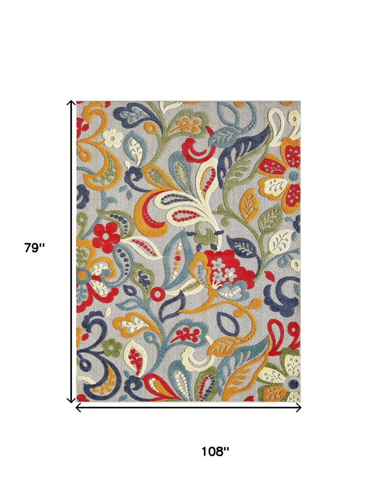 7' X 9' Ivory And Blue Indoor Outdoor Area Rug