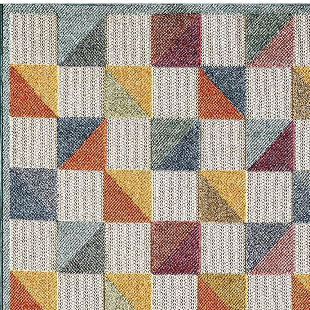 2' X 4' Orange And Ivory Geometric Stain Resistant Indoor Outdoor Area Rug