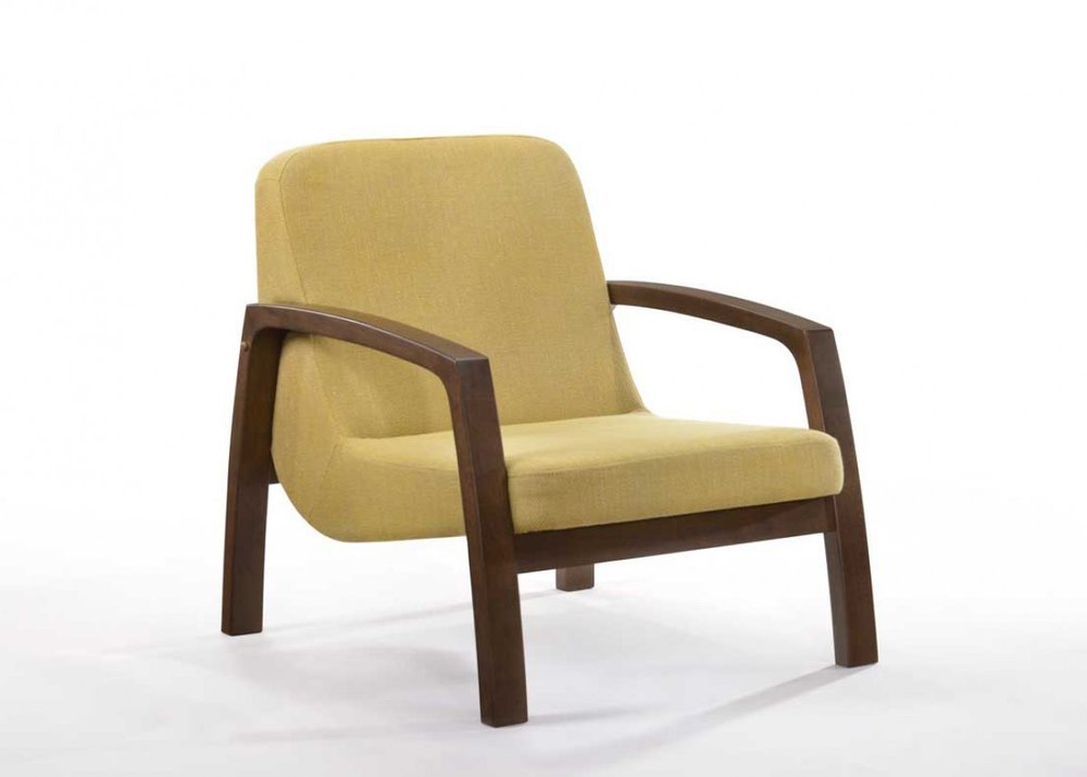 26" Yellow And Brown Linen Arm Chair