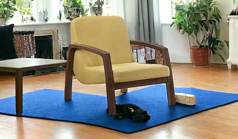 26" Yellow And Brown Linen Arm Chair