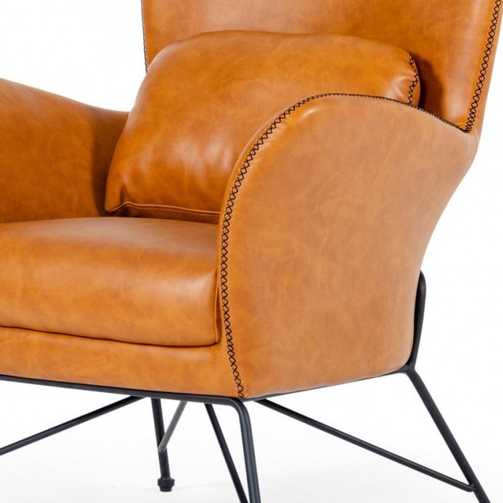 28" Brown And Black Faux Leather Arm Chair And Toss Pillow