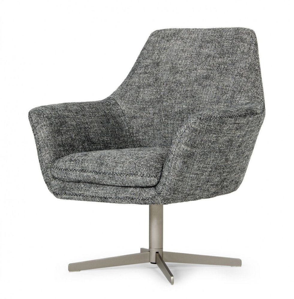 32" Dark Slate Gray And Gray And Silver Upholstered Geometric Swivel Arm Chair