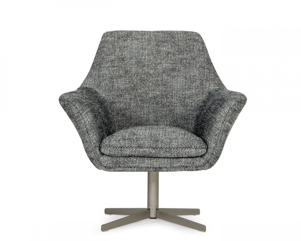 32" Dark Slate Gray And Gray And Silver Upholstered Geometric Swivel Arm Chair