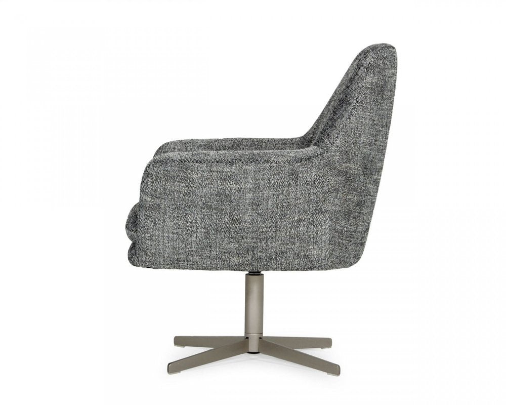 32" Dark Slate Gray And Gray And Silver Upholstered Geometric Swivel Arm Chair