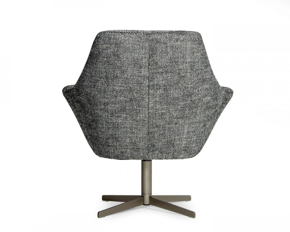 32" Dark Slate Gray And Gray And Silver Upholstered Geometric Swivel Arm Chair