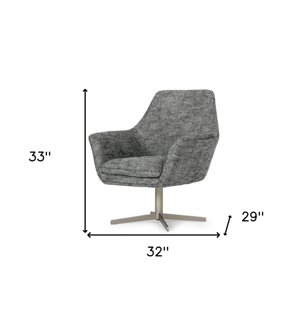 32" Dark Slate Gray And Gray And Silver Upholstered Geometric Swivel Arm Chair