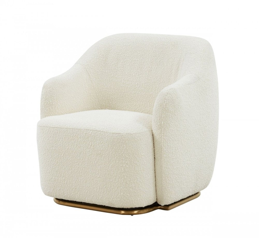 30" Off White And Gold Upholstered Swivel Arm Chair