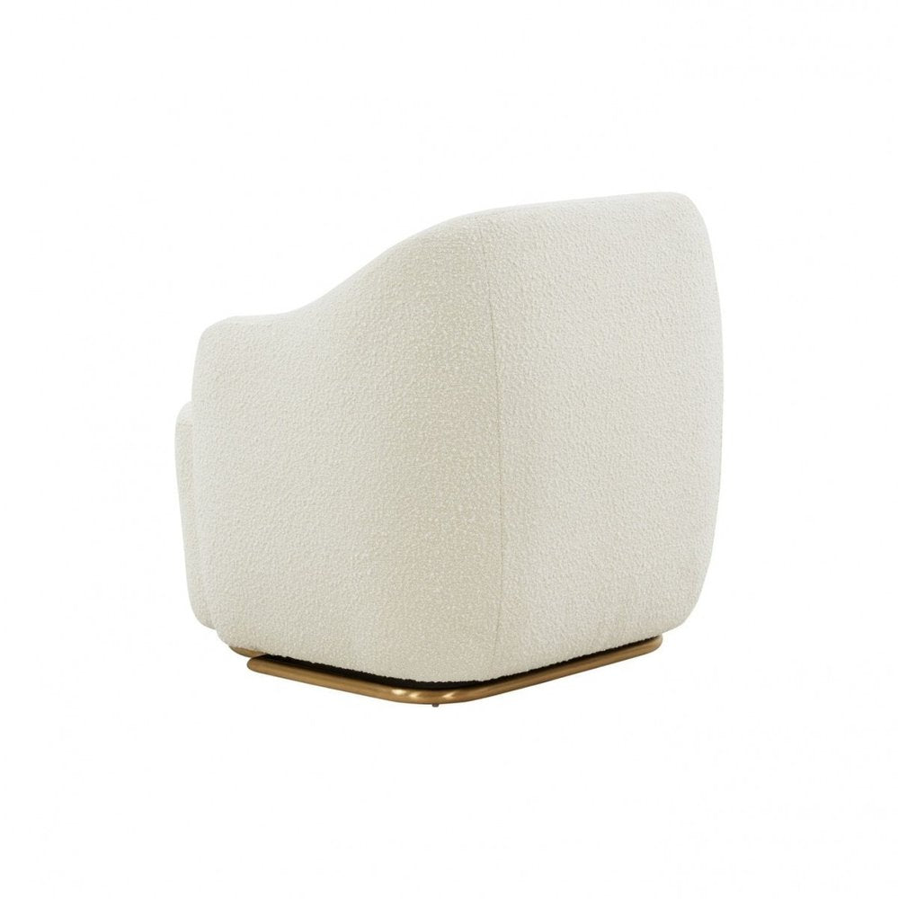 30" Off White And Gold Upholstered Swivel Arm Chair