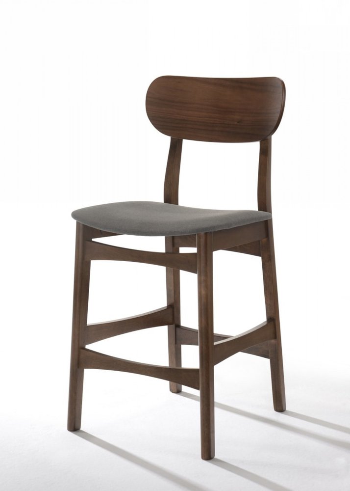 Set of Two 29" Gray And Brown Fabric And Solid Wood Low Back Bar Height Bar Chairs