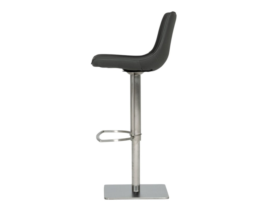 Gray And Silver Faux Leather And Faux Leather And Steel Low Back Bar Height Swivel Bar Chair