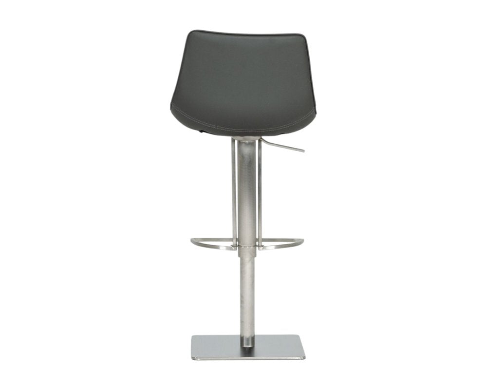 Gray And Silver Faux Leather And Faux Leather And Steel Low Back Bar Height Swivel Bar Chair