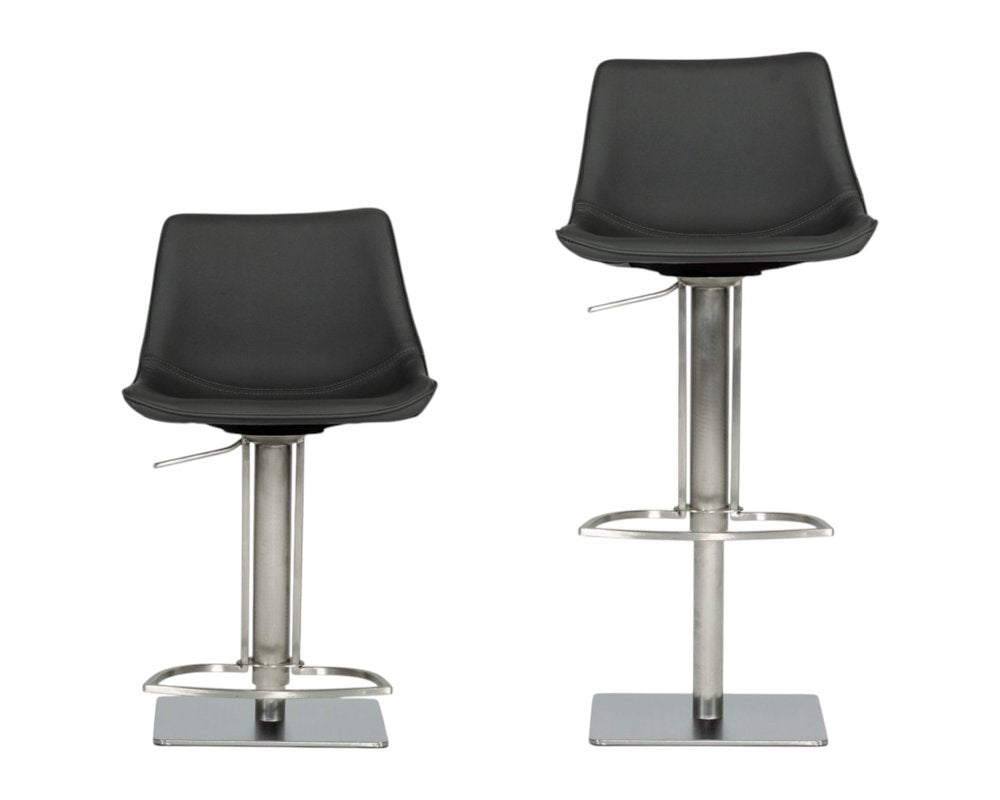 29" Gray And Silver Faux Leather And Stainless Steel Swivel Low Back Bar Height Bar Chair