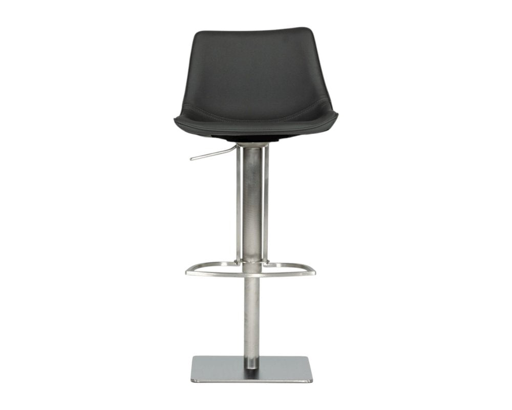 Gray And Silver Faux Leather And Faux Leather And Steel Low Back Bar Height Swivel Bar Chair