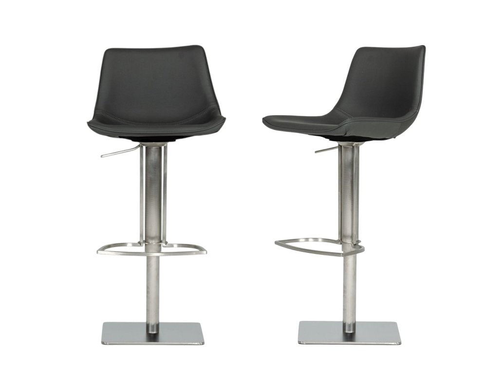 Gray And Silver Faux Leather And Faux Leather And Steel Low Back Bar Height Swivel Bar Chair