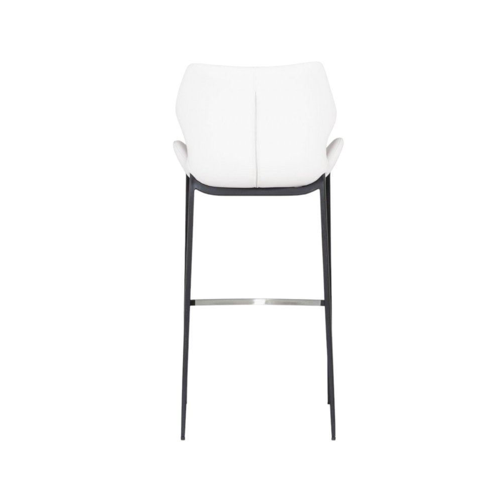 Set of Two 30" White And Black Faux Leather And Steel Low Back Bar Height Bar Chairs