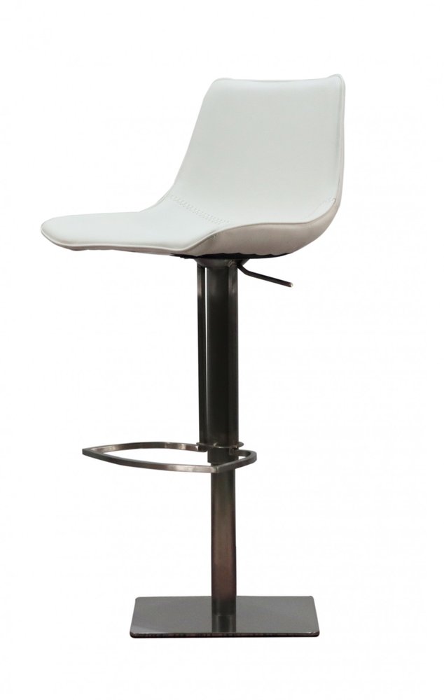 White And Silver Faux Leather And Faux Leather And Steel Bar Height Swivel Bar Chair