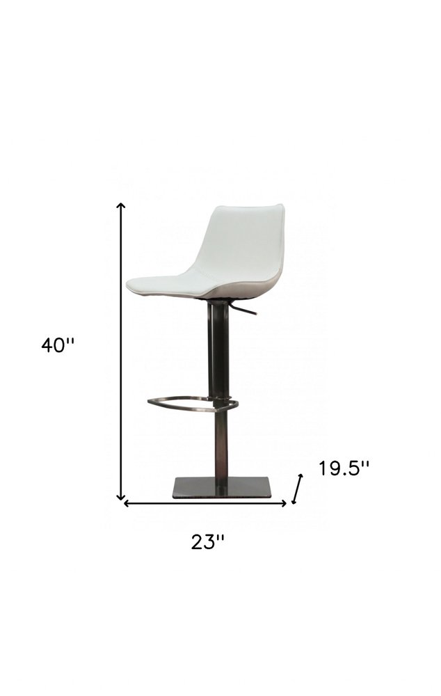 White And Silver Faux Leather And Faux Leather And Steel Bar Height Swivel Bar Chair