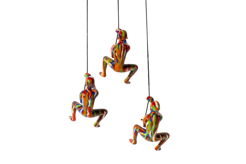 Set of Three Rainbow People Resin Climbing Man Hanging Dimensional Sculpture