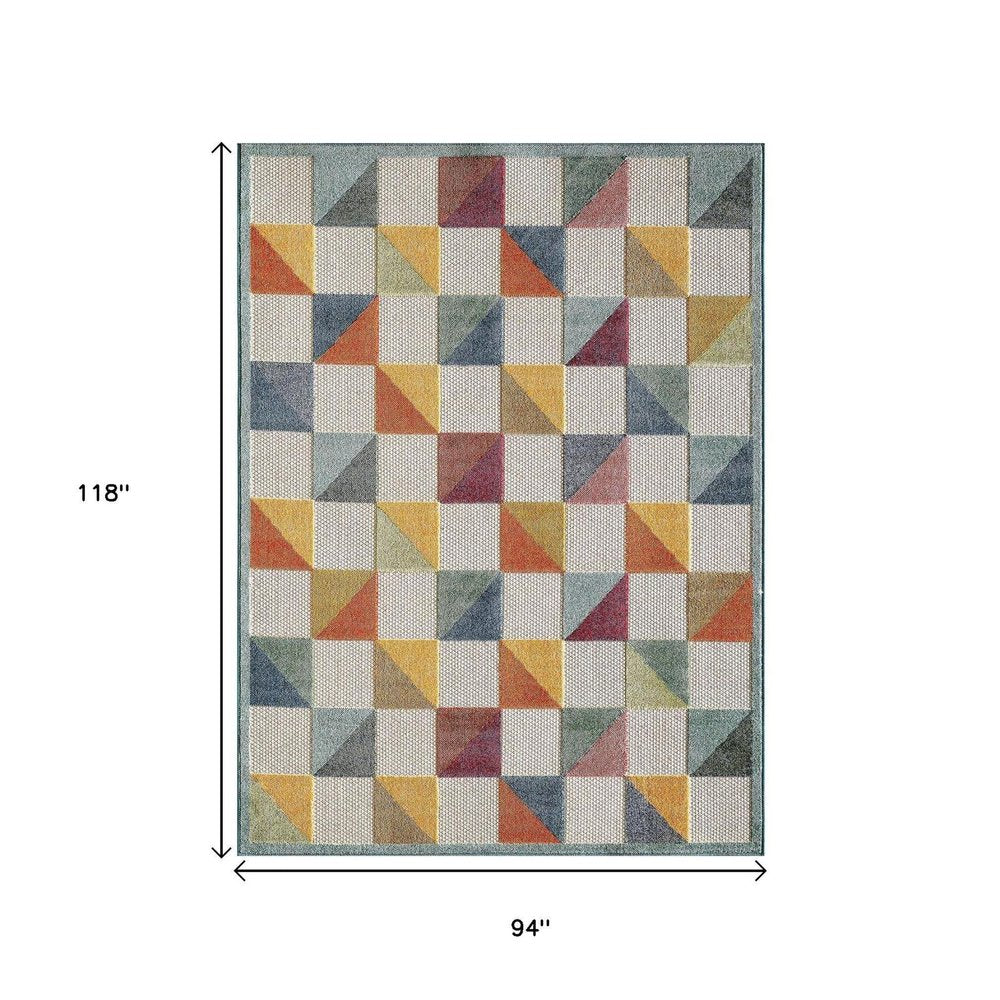 8' X 10' Orange And Ivory Indoor Outdoor Area Rug