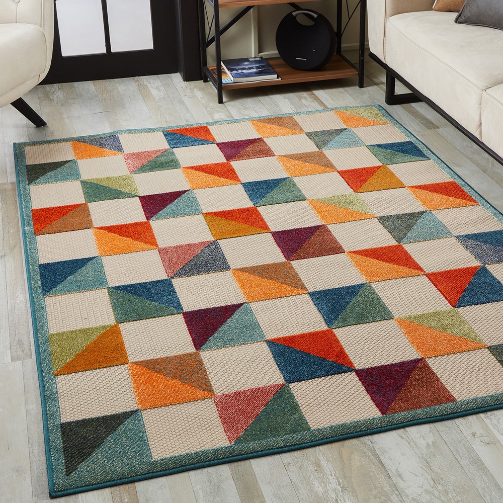 8' X 10' Orange And Ivory Indoor Outdoor Area Rug