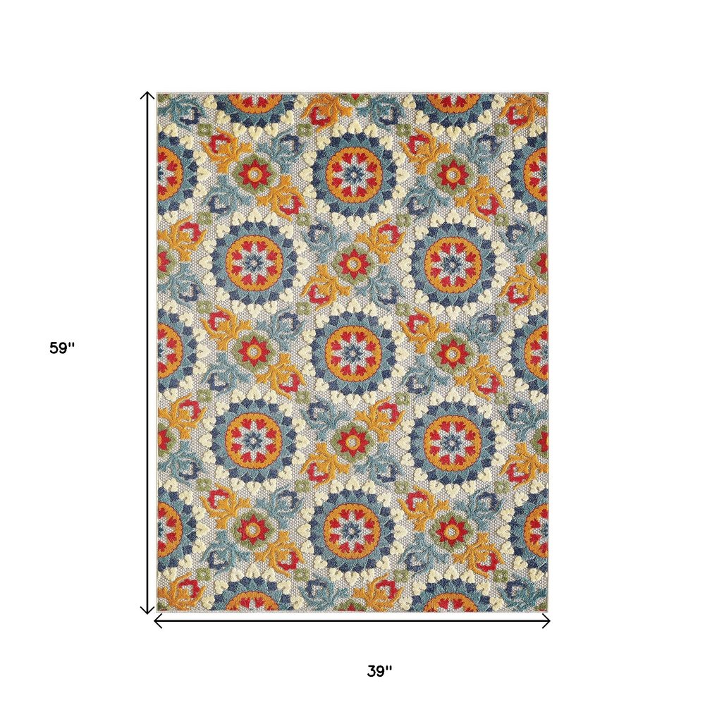 3' X 5' Orange And Ivory Moroccan Stain Resistant Indoor Outdoor Area Rug