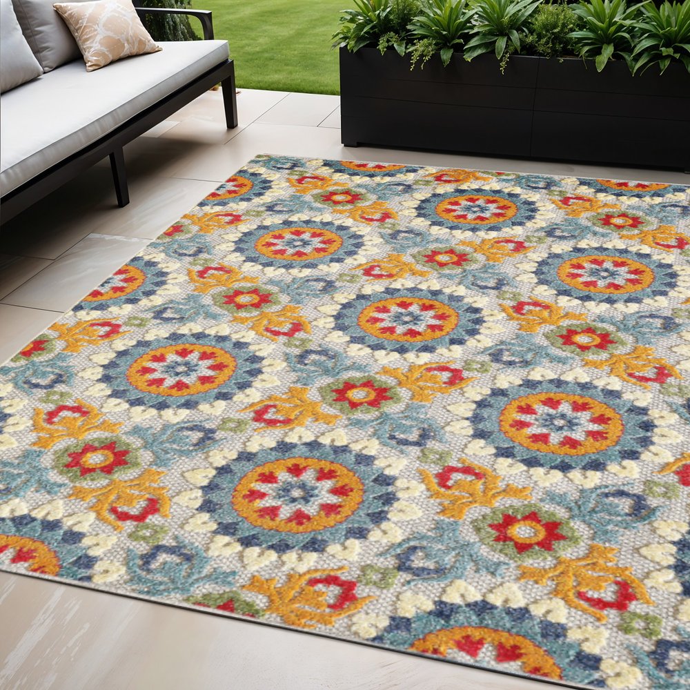 5' X 7' Orange And Ivory Moroccan Stain Resistant Indoor Outdoor Area Rug